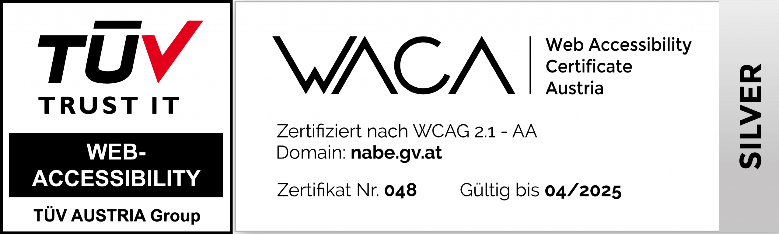 WACA Zertifizierungsbestätigung und TÜV Logo
